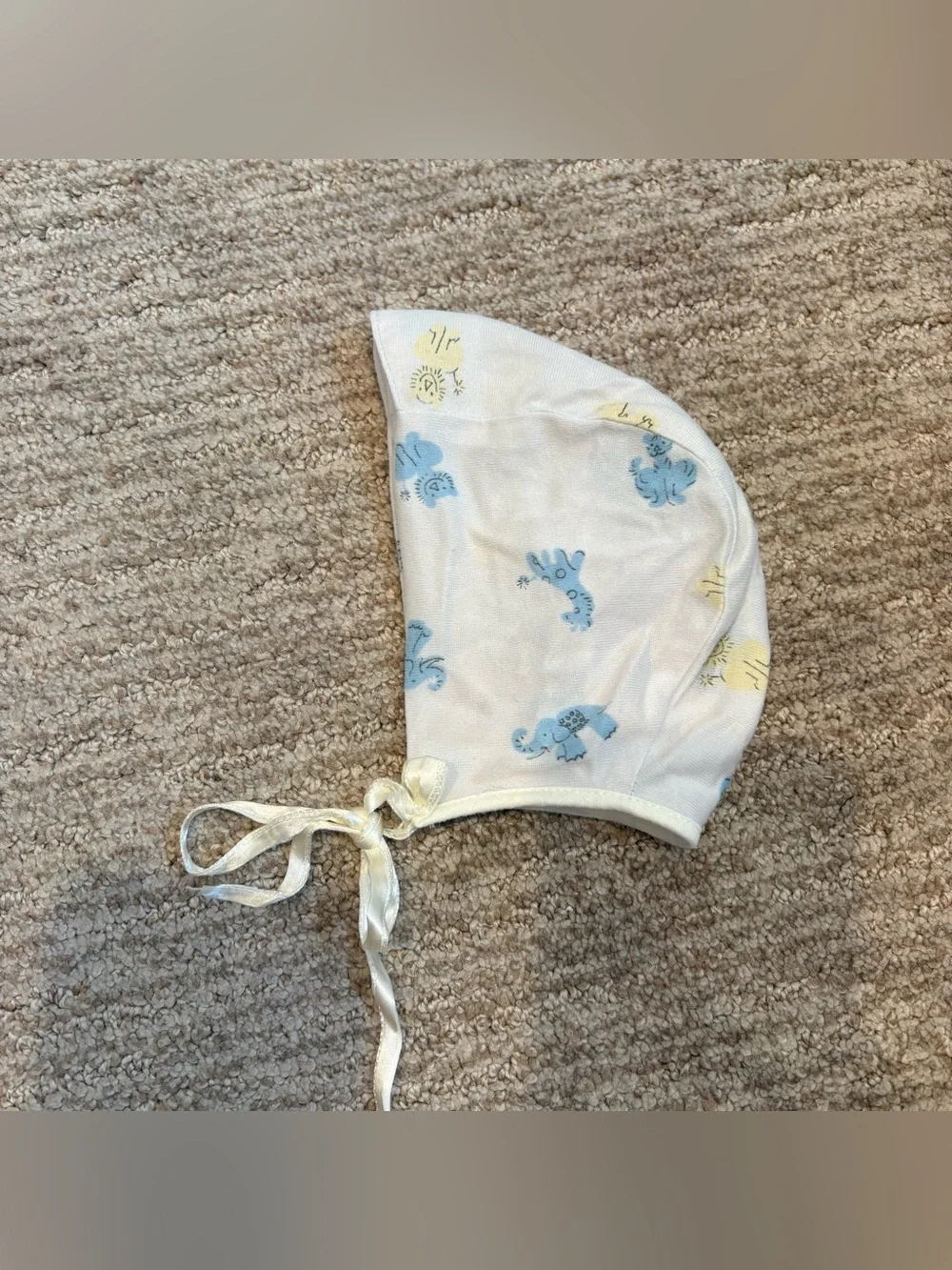 Vintage Blue & Yellow Zoo/Safari Animals Baby Bonnet
